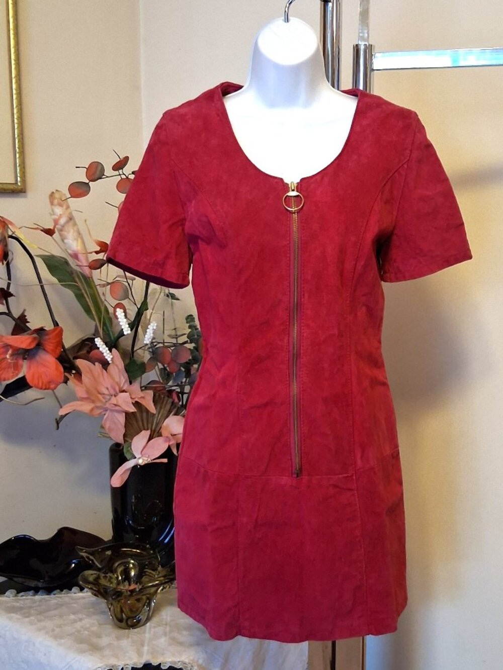 Vintage J. Michaels Pink Suede Leather Lined Mini Premium Quality Dress 8